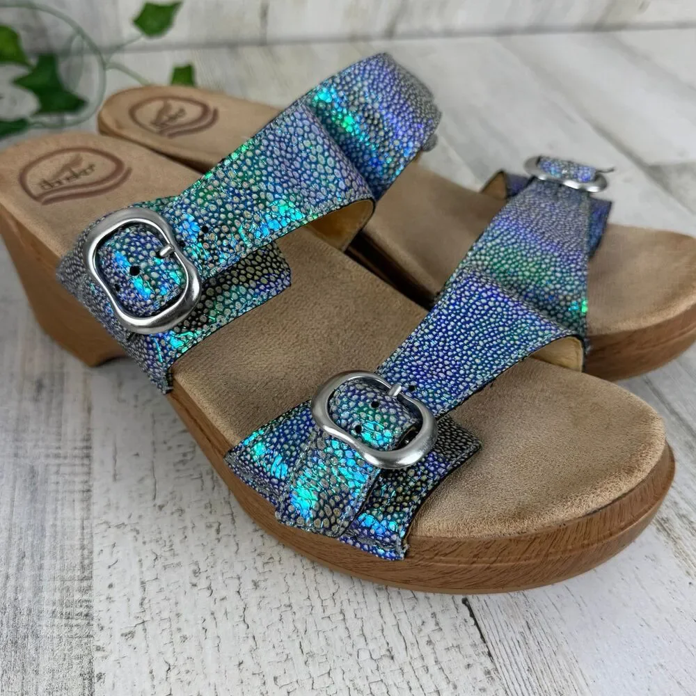 Dansko Size 41 Sophie Iridescent Blue Purple Double Strap Buckle Sandal - Picture 5 of 9